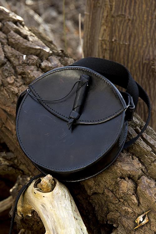 Ledertasche Rund, schwarz