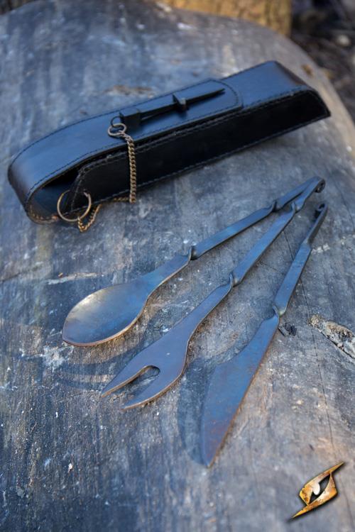 Cutlery with Leather Hanger Black