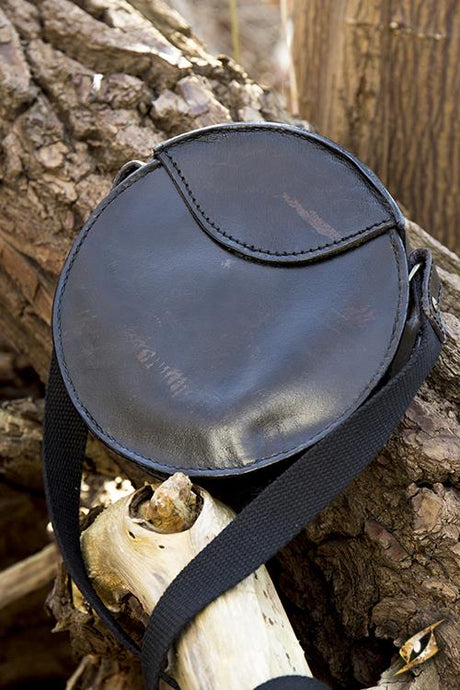 Ledertasche Rund, schwarz