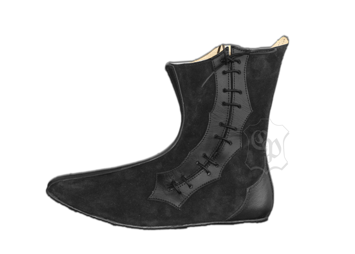 Mittelalter Halbstiefel Wildleder, schwarz