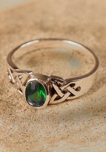 Keltenring Nalia, grüner Kristall, silber